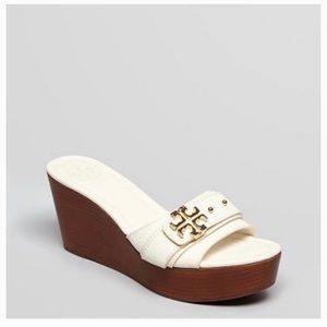 TORY BURCH ELINA WHITE PLATFORM WEDGE SANDALS Size 10M